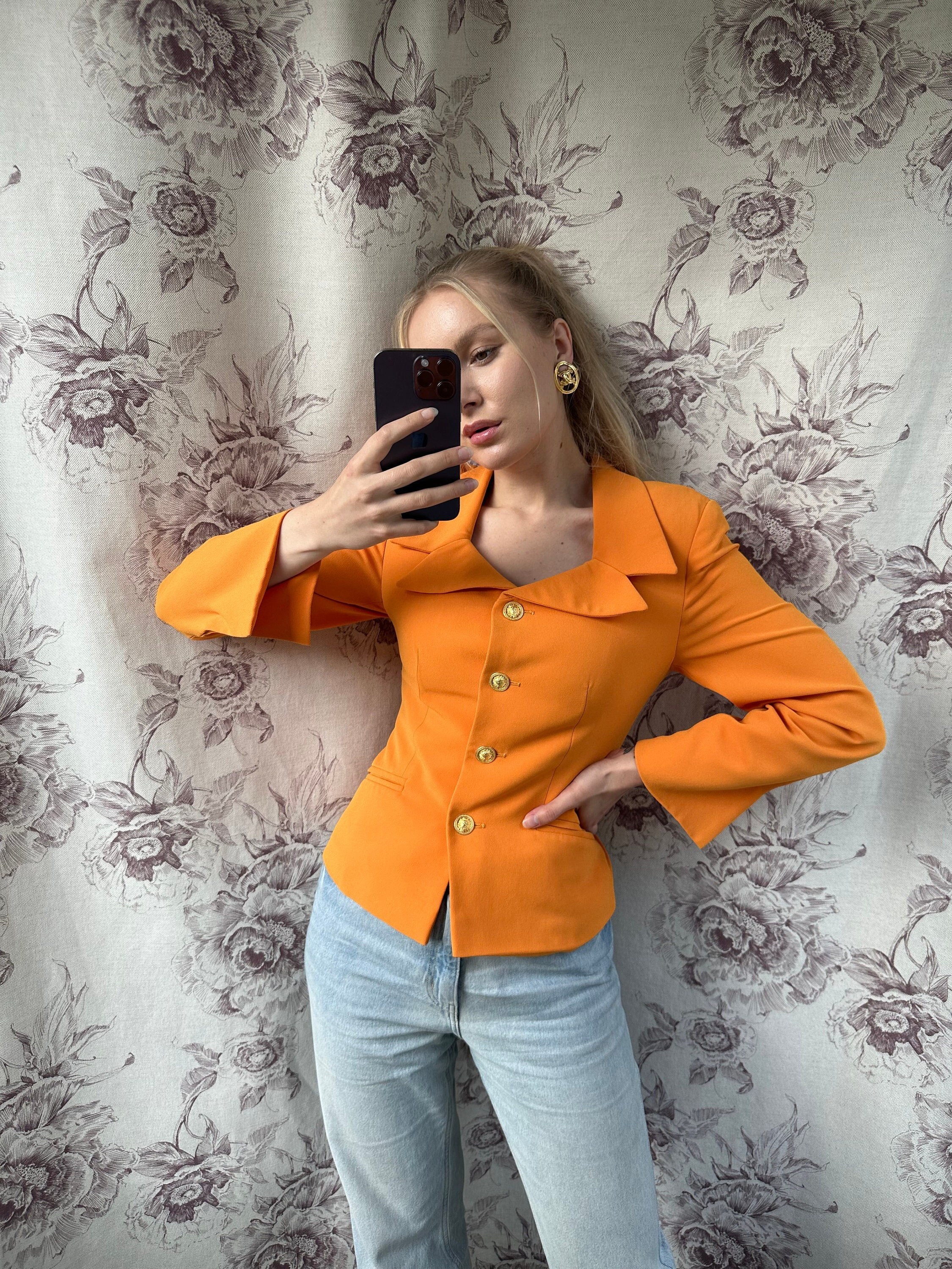Blazer Fleuri Vintage Années 70 - Taille L Vert - Neuf Avec étiquettes