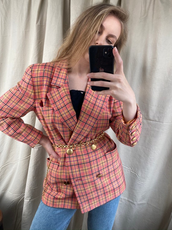 orange check blazer
