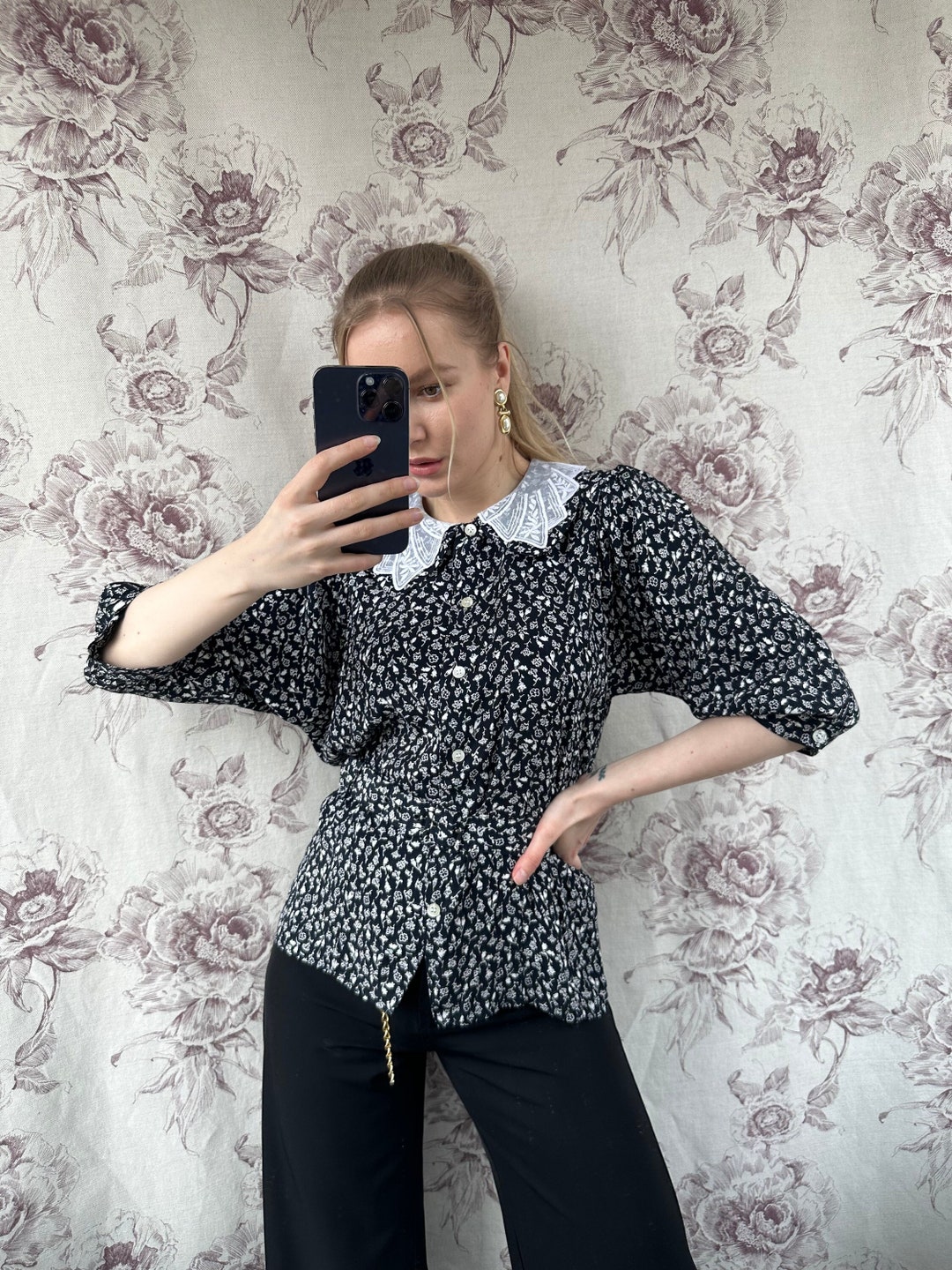 Vintage B&W Fine Floral Shirt