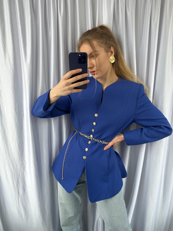 Vintage blue blazer, elegant classy women's jacke… - image 1