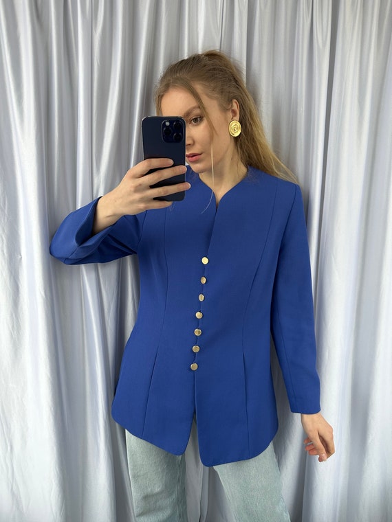 Vintage blue blazer, elegant classy women's jacke… - image 5