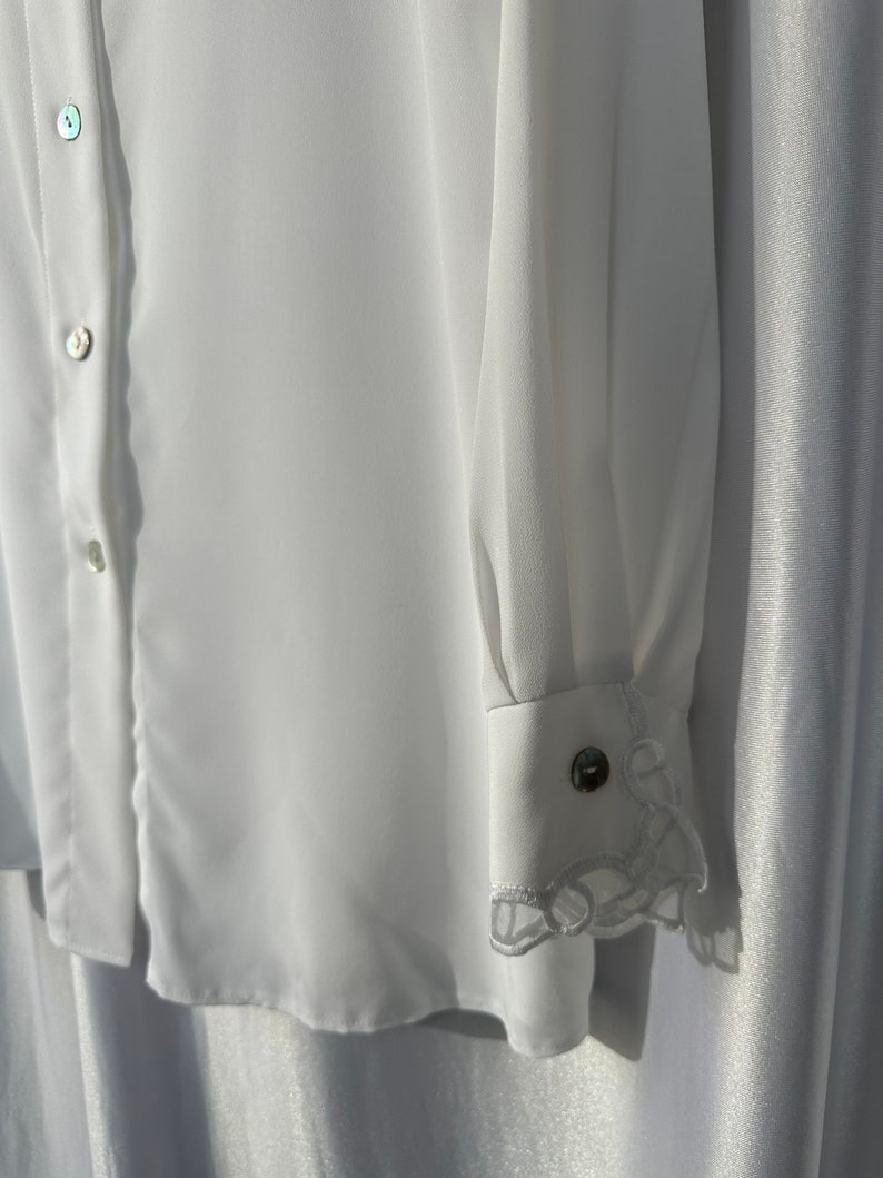 Vintage white sheer blouse with embroidery details, elegant see through shirt image 9