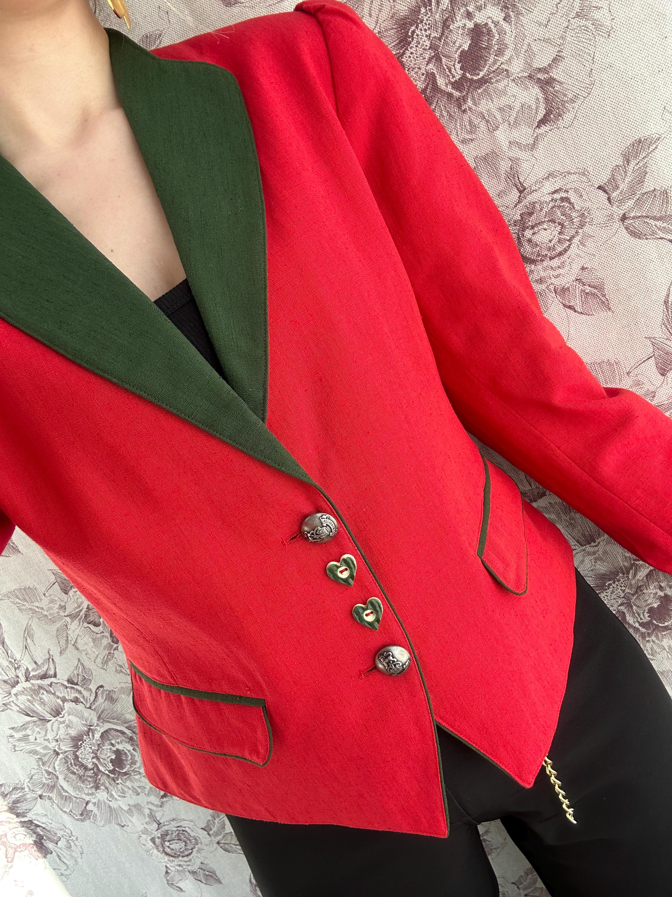 Vintage Red Tailored Blazer With Different Buttons, Elegant Long Sleeve ...
