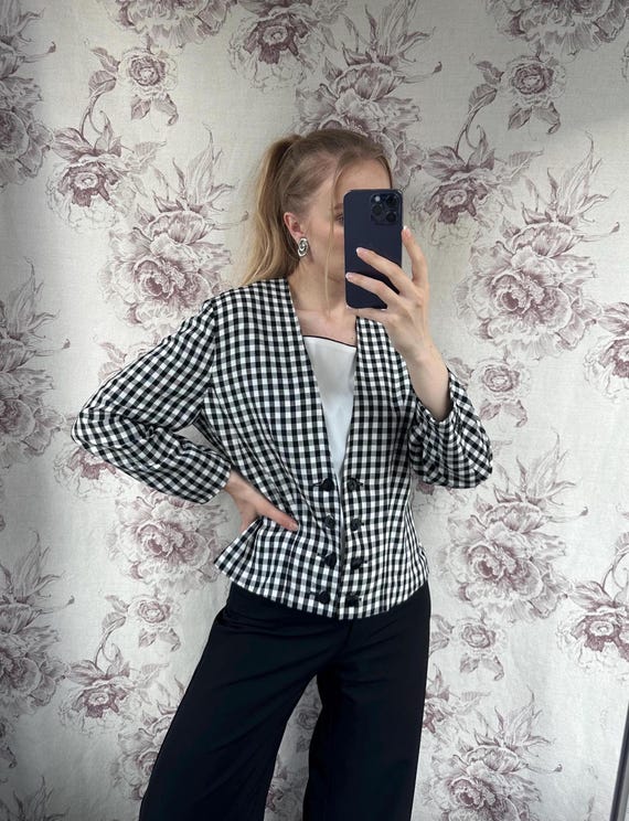 Veste Femme Weill à Petits Carreaux Noir Et Blanc - Taille 44 (2XL) - Laine - Occasion Très Bon état
