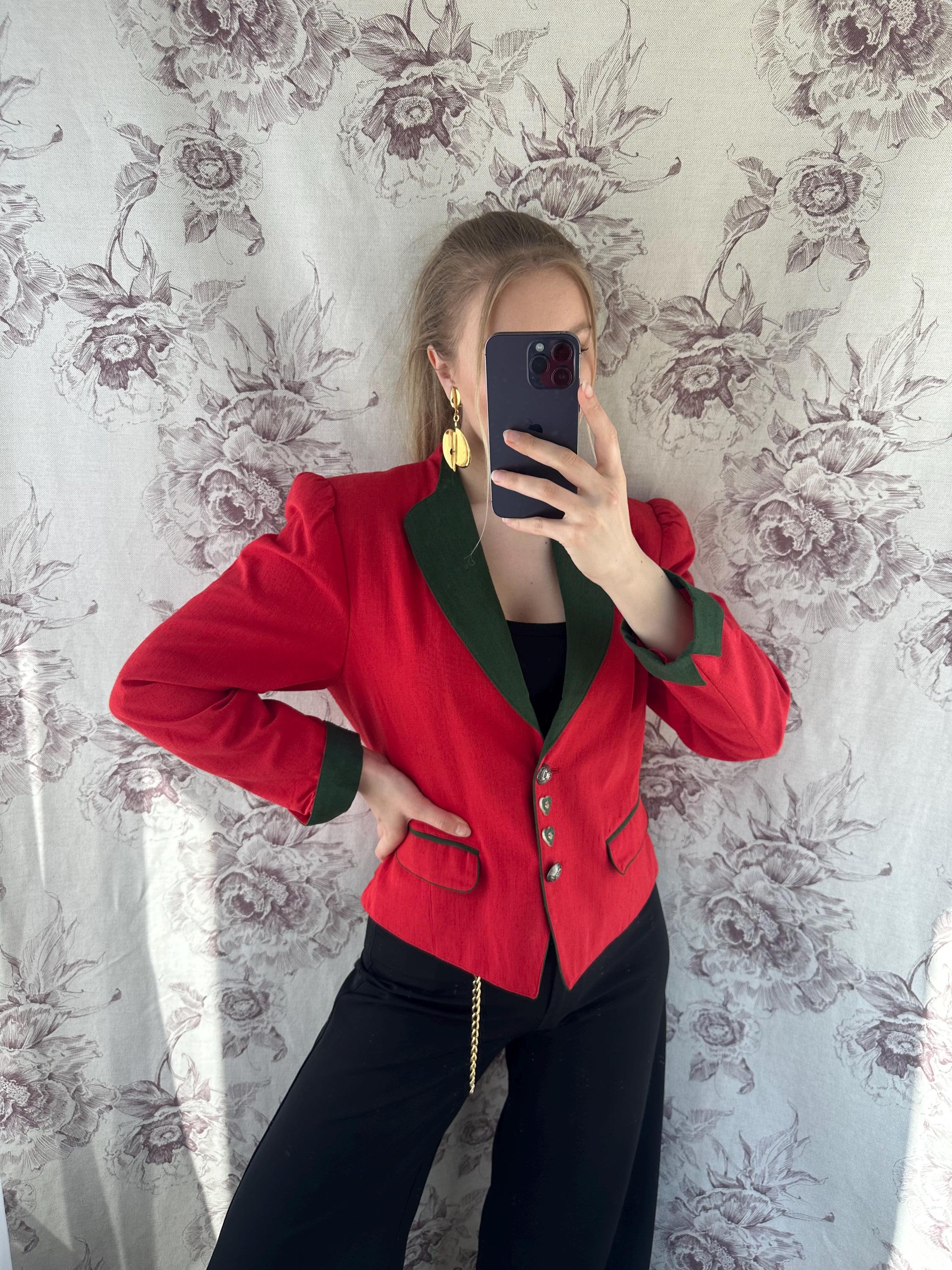 Vintage Red Tailored Blazer With Different Buttons, Elegant Long