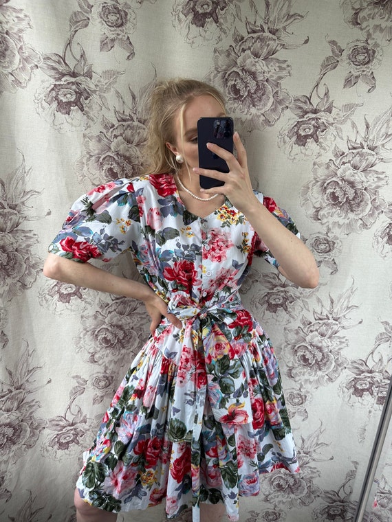 Buy Vintage White Dress With Red and Pink Floral Print, Women
