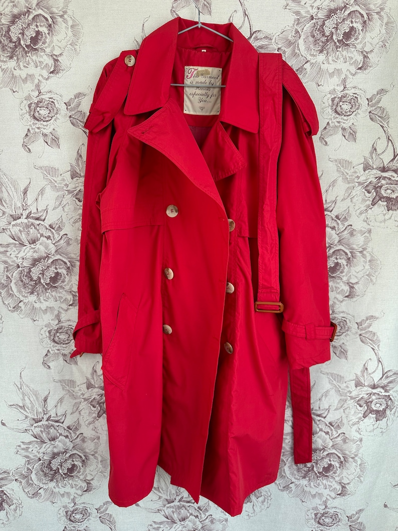 Trench rosso vintage, elegante trench da donna con cintura immagine 8