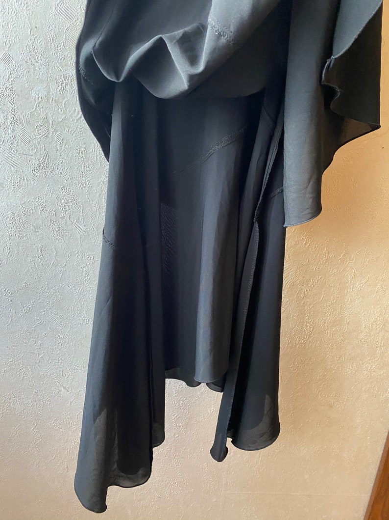 Vintage black midi dress with lace neckline