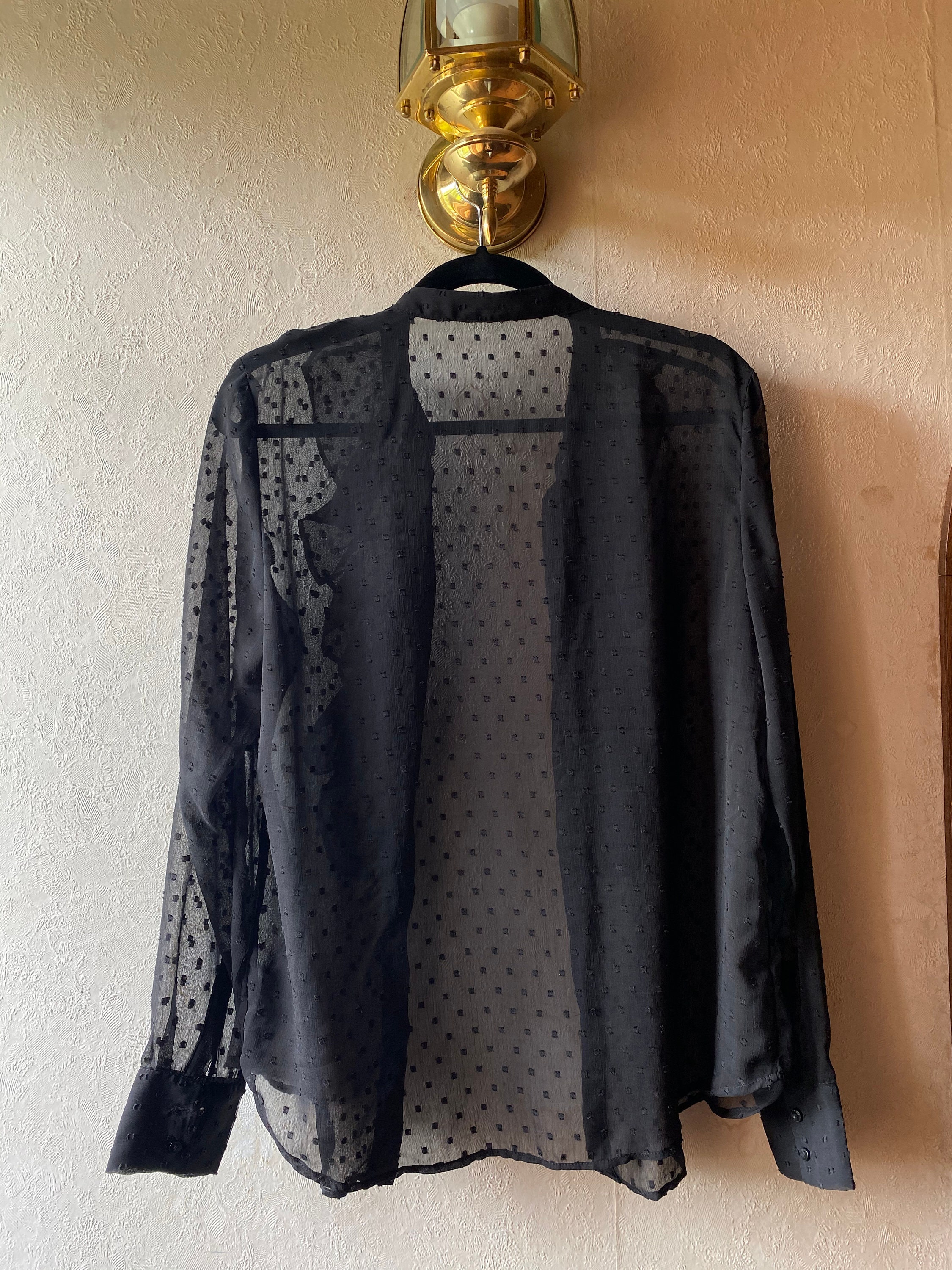 Vintage style black see through blouse with ruffles | Etsy