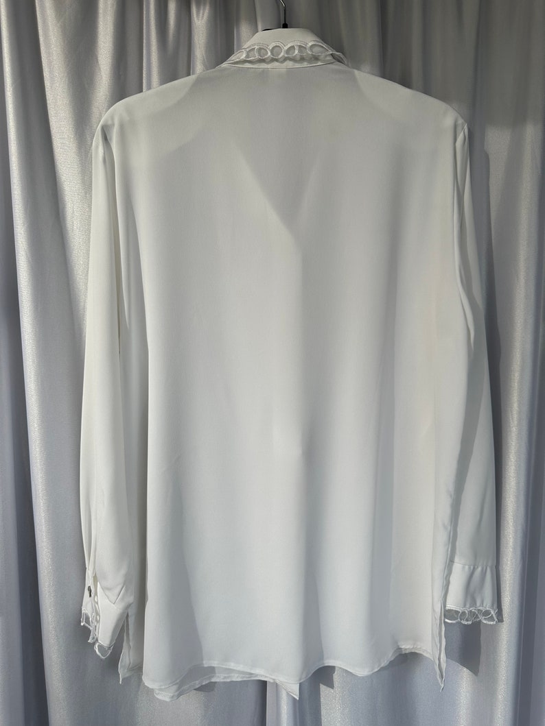 Vintage white sheer blouse with embroidery details, elegant see through shirt image 10