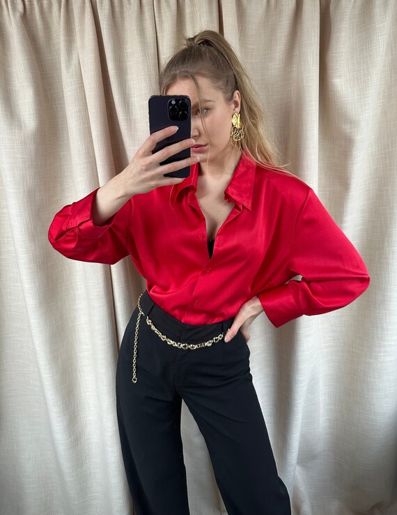 satin shirt red