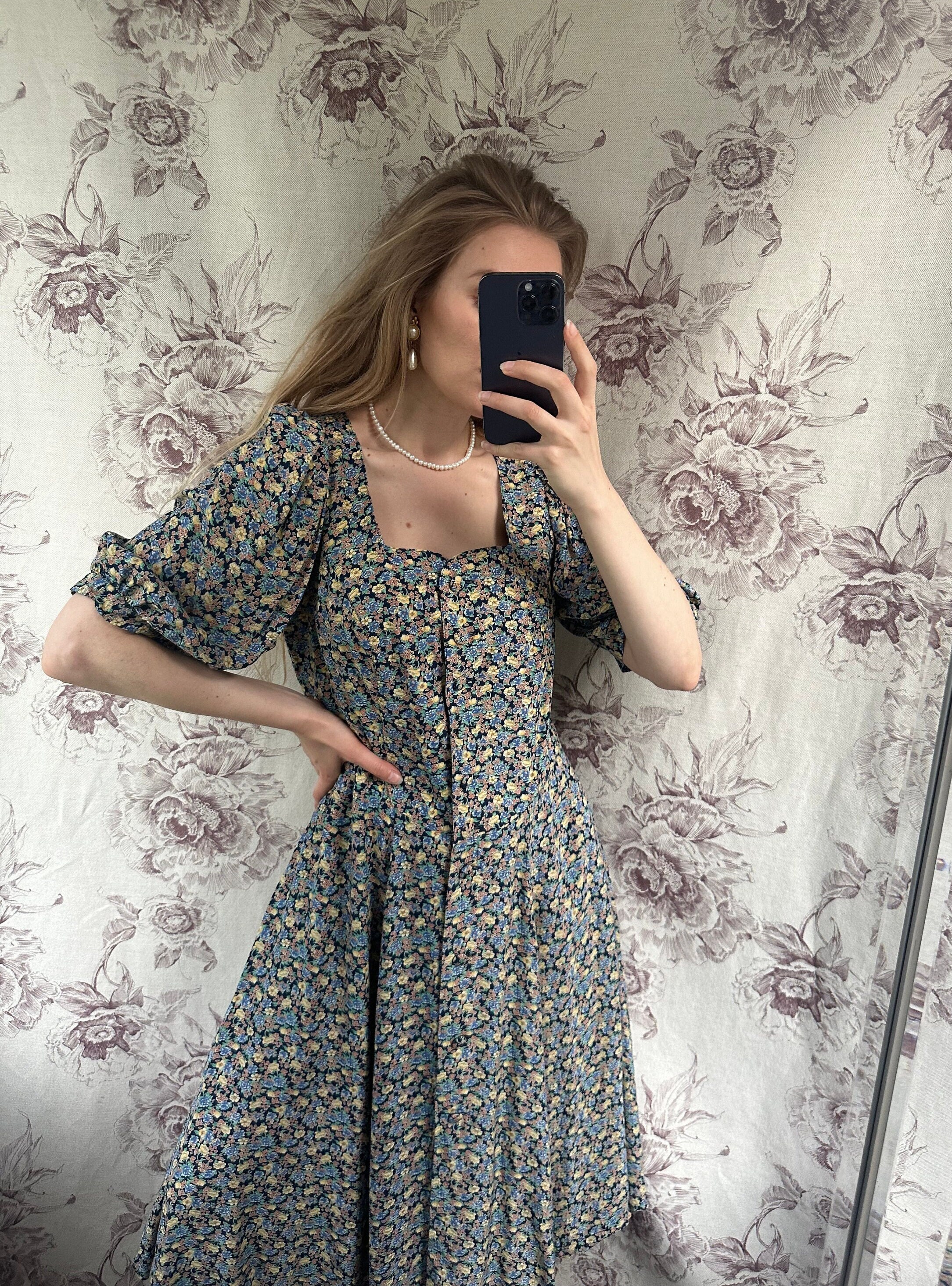 Blue and yellow floral dress hot sale
