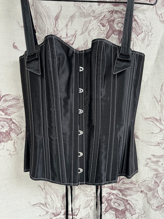 Vintage handmade black satin corset, elegant Goth… - image 8