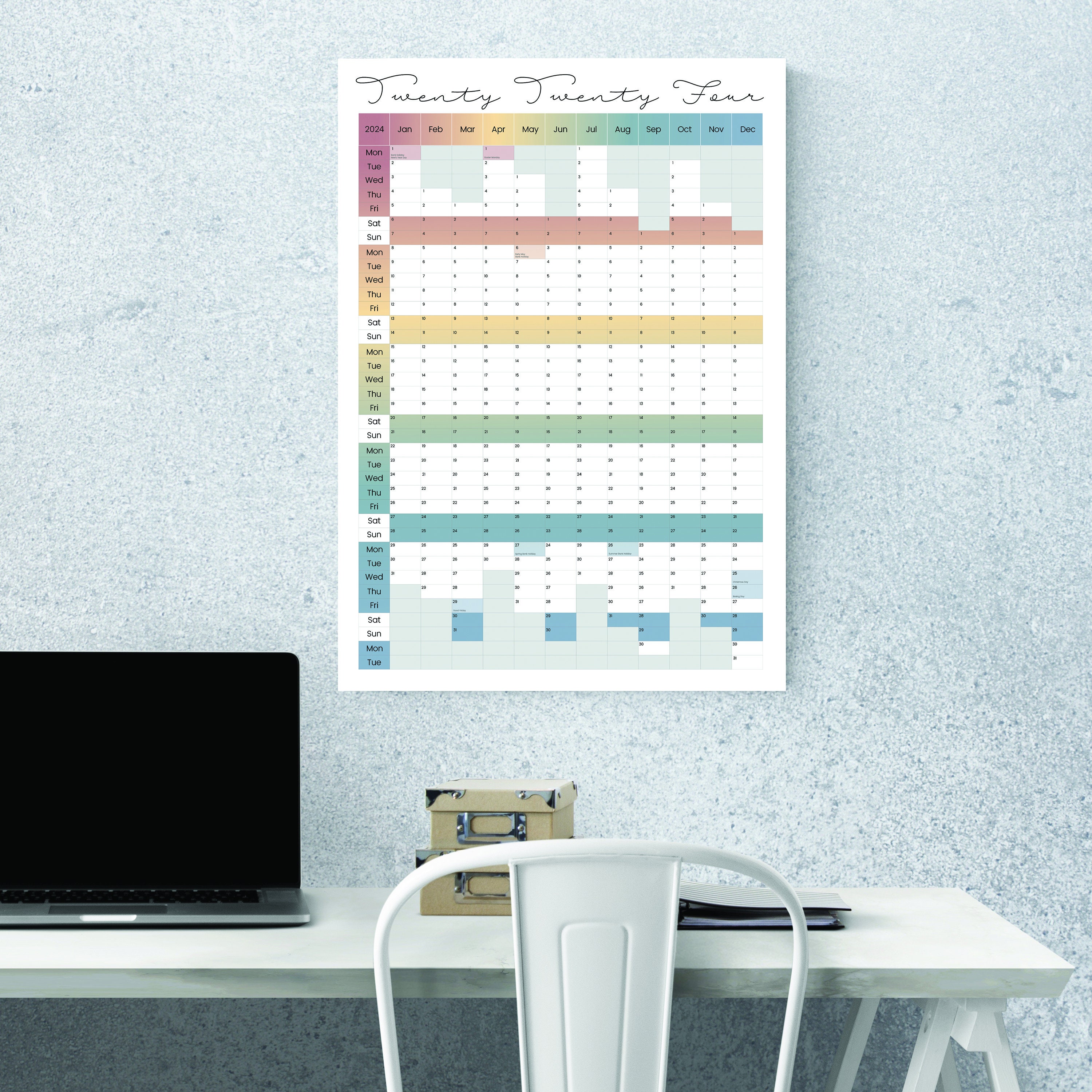 Wall Planner 2025, A1 Wall Calendar, Vertical Planner, UK Bank Holidays