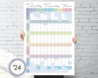 Wall planner 2024, A2 wall calendar, vertical planner, UK Bank Holidays, Instant Download, yearly calendar, Best wall planner, Printable