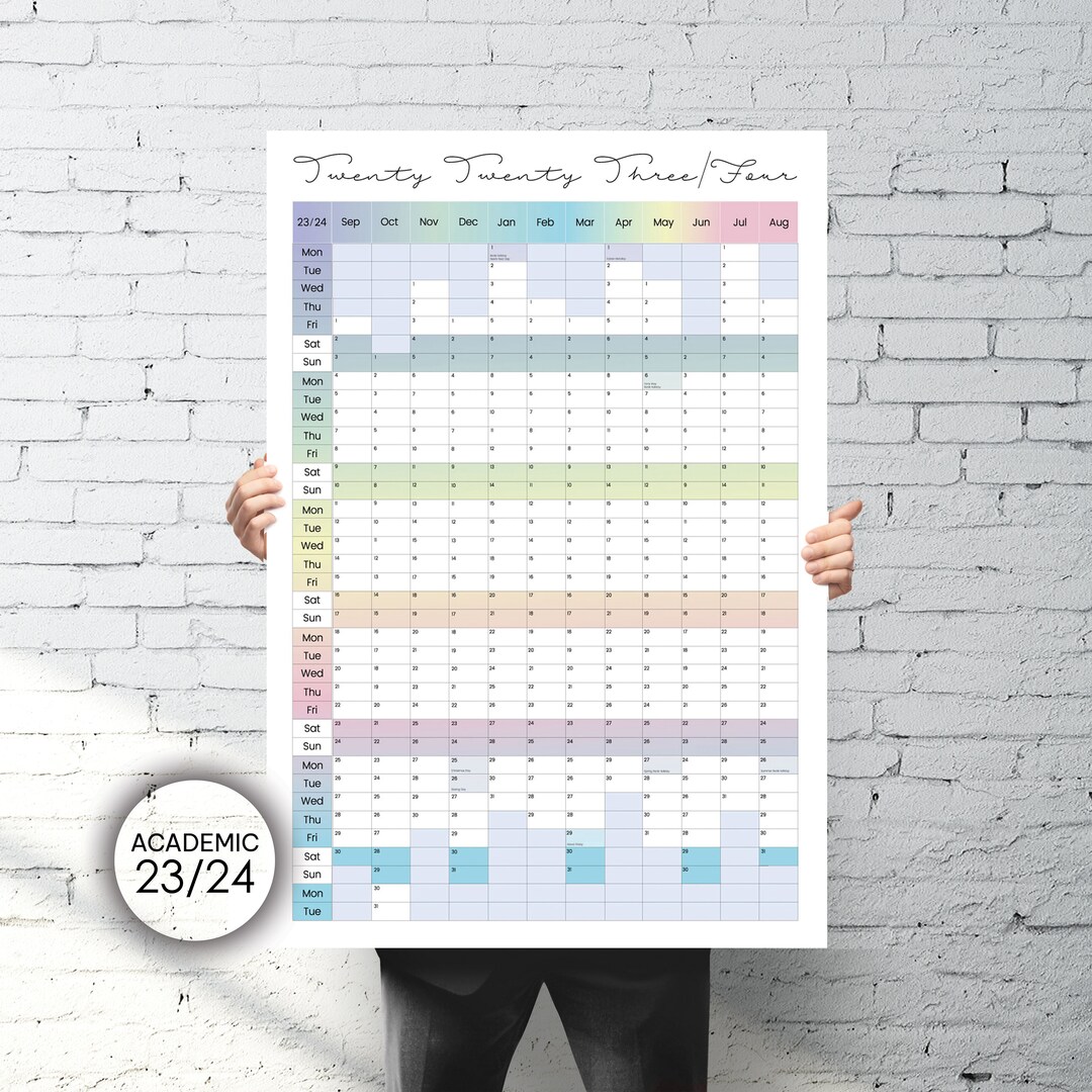 A2, Academic Year 2023 2024 Wall Planner, UK, Academic Year Calendar