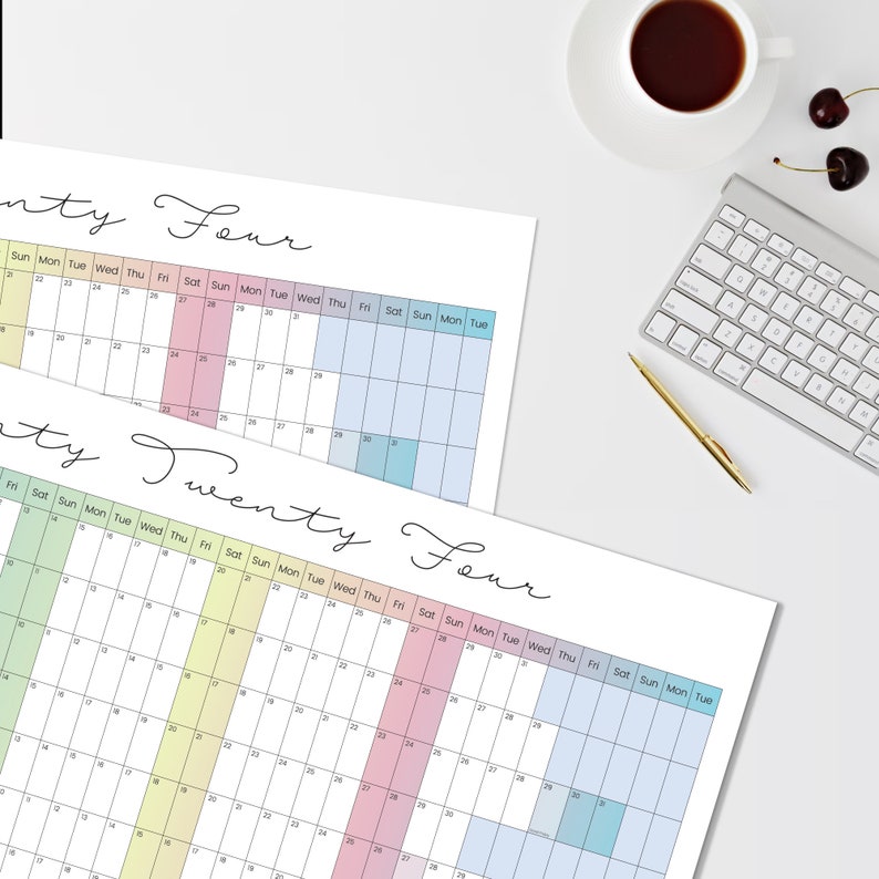 Wandplaner 2024, A1 Wandkalender, horizontaler Kalender, Feiertage, UK