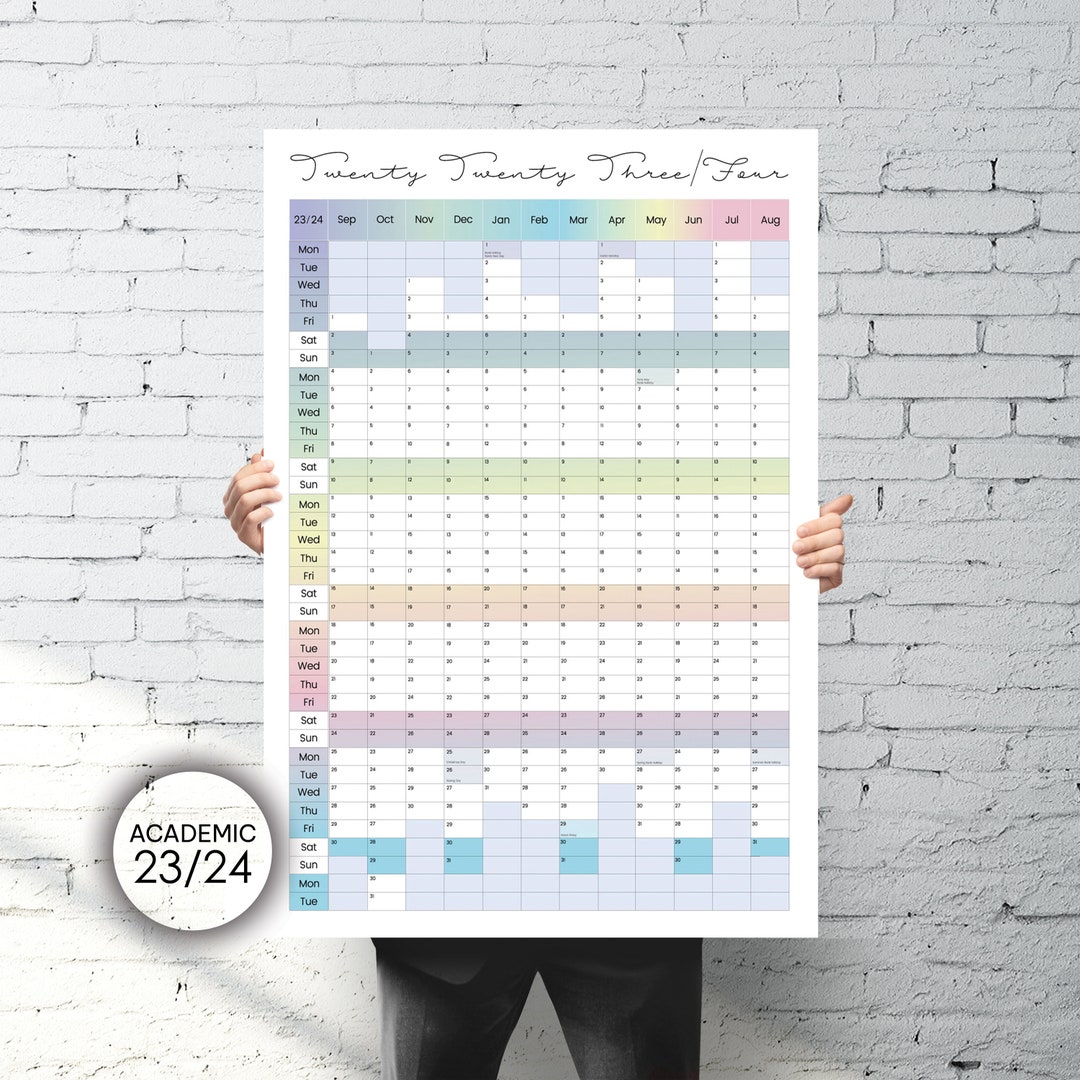 A1 Academic Year 23 24 Wall Planner, Academic Year Calendar, UK Portrait Planner, Instant