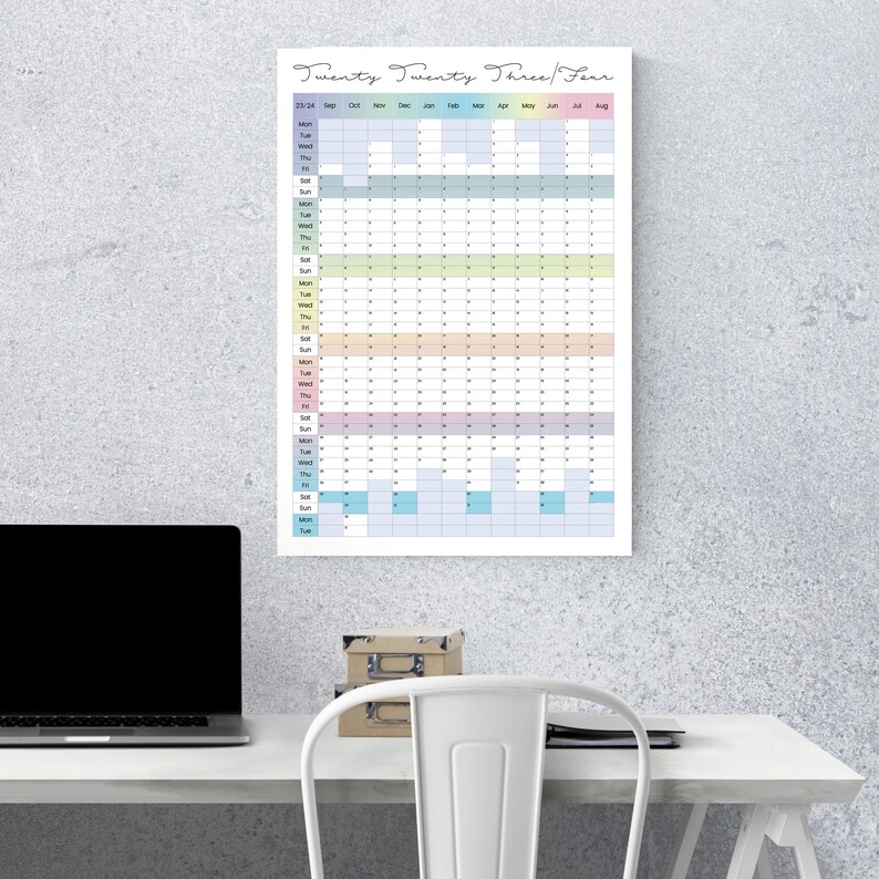 Academic Year 2023 2024 Wall Planner, Academic Year Calendar, Portrait