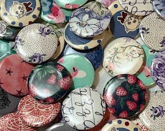 Scrap Fabric Pinback Buttons • Random Buttons • Set of 3