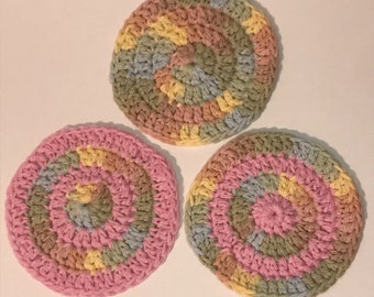 Crochet Coasters in Pink Blue Multicolor • Set of 3