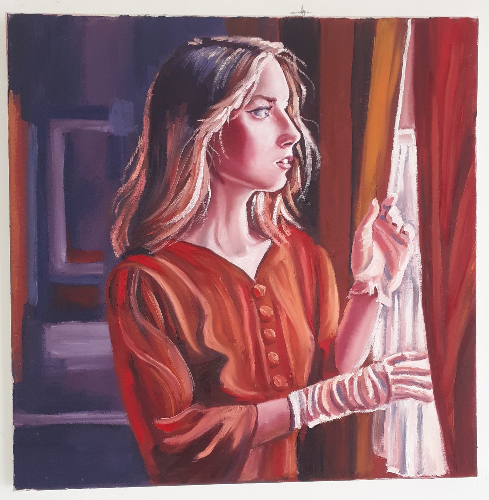 Ölmalerin die das Fenster 40x40 cm15.7x15.7 Zoll Wall