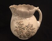 Large brown ornate victorian floral transferware ironstone pitcher