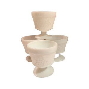 Indiana Glass vintage opaque white milk glass  harvest grape sherbet dessert pedestal cups