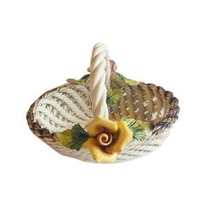 Napoleon Italy Capo di Monte / Porcelain Flowers & Braided Basket / Home decor image 1