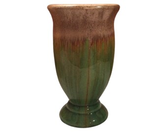 Pottery Vase / Mid Century Modern / Majolica Beige Green Drip Glaze Vase Home Decor / Decorative Vases