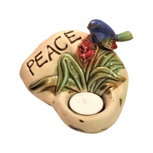 PEACE Rock with Bird Tea Light Candle Holder