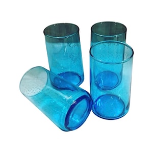 Libbey Glass / Blue 5&quot; Glass Tumblers / Vintage Set of 4 / Drinkware