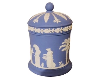 Vintage Wedgwood Blue Jasperware Covered Biscuit Jar