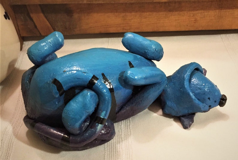 Hand Made Studio Art / Lounging Blue & Purple Cat / Sculptures image 4