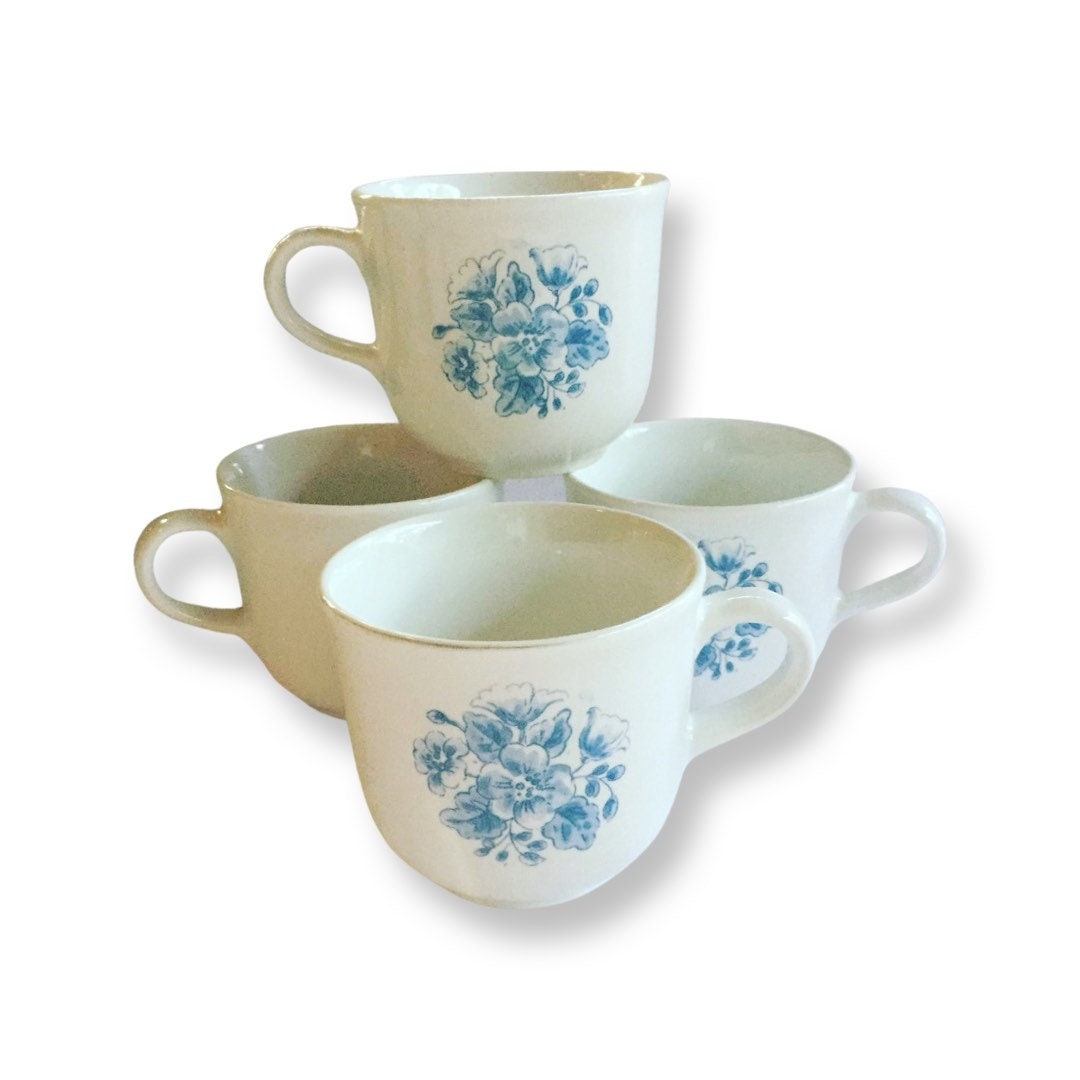 Corelle® Coordinates Stoneware Mugs / Vintage Blue Pattern / Set of 4