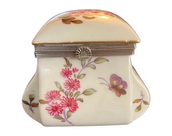 Lefton China / Trinket Box / Lidded Pink/Purple Floral / Jewelry storage