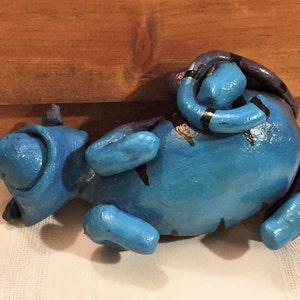 Hand Made Studio Art / Lounging Blue & Purple Cat / Sculptures image 2