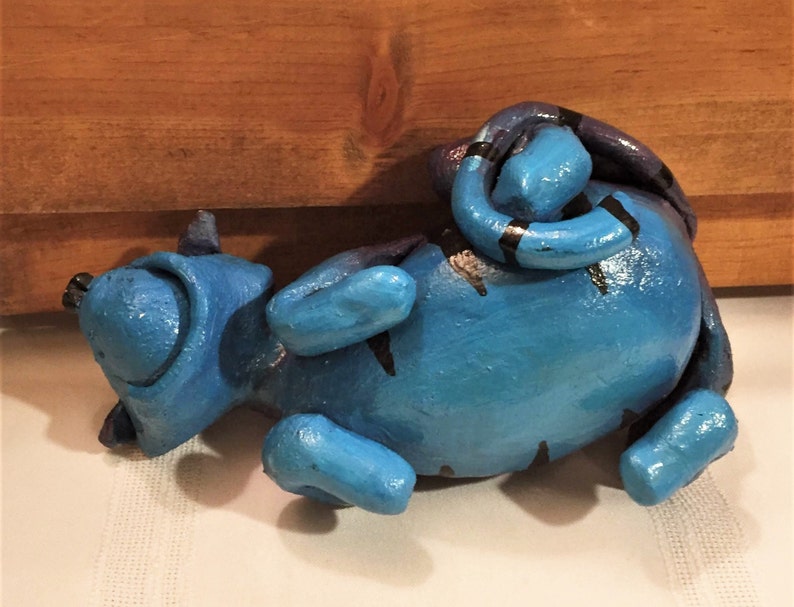 Hand Made Studio Art / Lounging Blue & Purple Cat / Sculptures image 2