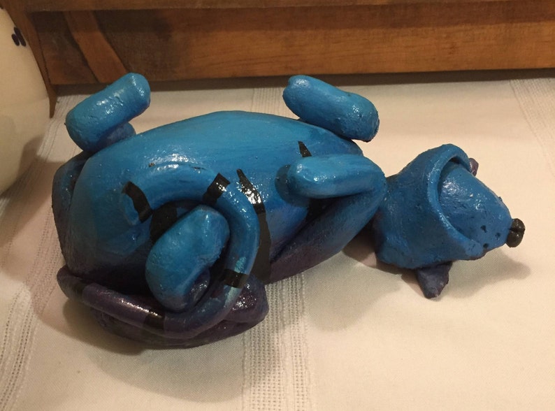 Hand Made Studio Art / Lounging Blue & Purple Cat / Sculptures image 9