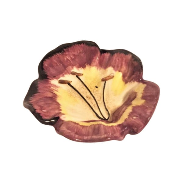 Trinket Dish / Purple Poppy Flower / Decorative Vintage dish / Dresser dishes / Jewelry holders