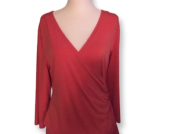 Coldwater Creek Red Wrap Style Ladies Small Top