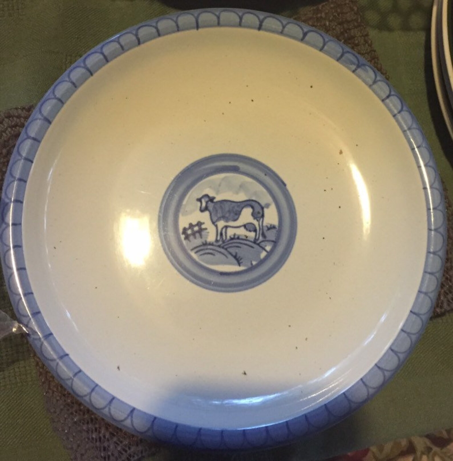 Folkcraft Stoneware / Blue Pastures Pattern / 7.75 Side Plates / Set of
