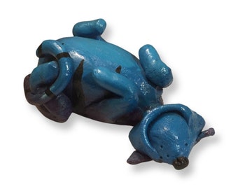 Hand Made Studio Art / Lounging Blue & Purple Cat / Sculptures