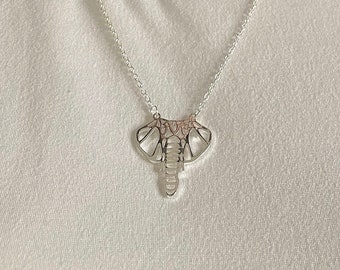 Silver Elephant Necklace - Origami Pendant Gift for Elephant Lovers or Zoo Lovers
