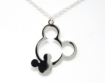 Mickey Mouse Disney Disneyland Pendant Necklace Jewelry.  Silver Plated Stainless Steel