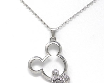 Mickey Mouse Necklace Silver or Rose Gold Plated Mickey Disneyland Pendant Necklace