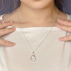 Silver Plated Penguin Necklace Origami Cut Out Pendant