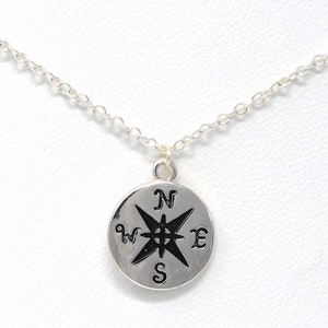 Silver Compass Necklace Pendant and Chain Graduation Gift