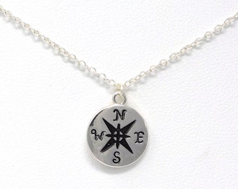 Silver Compass Necklace Pendant and Chain Graduation Gift