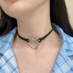Choker Necklace with Heart Choker Necklace Black Choker Gift for Girlfriend Choker Necklace for Rave Club Fashion Silver Heart Choker